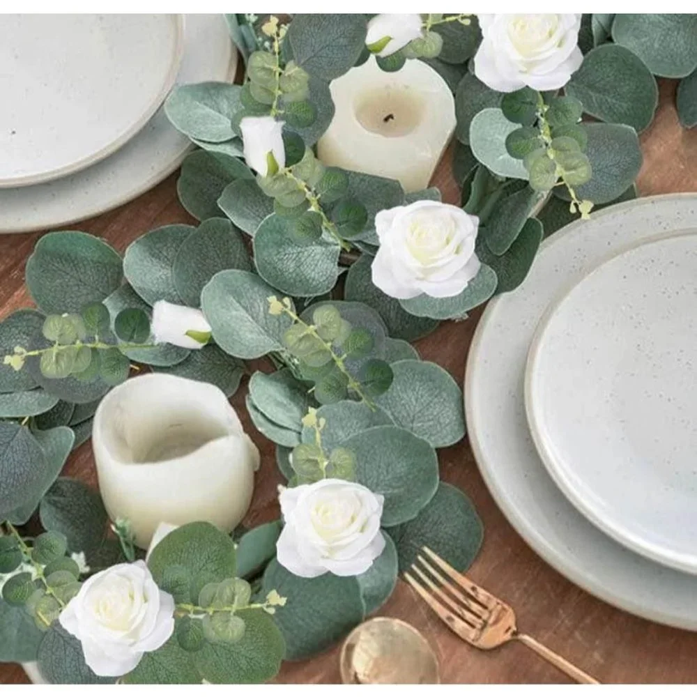 4 pack Eucalyptus Garland & 25 count Ivory Roses Set Wedding Decor